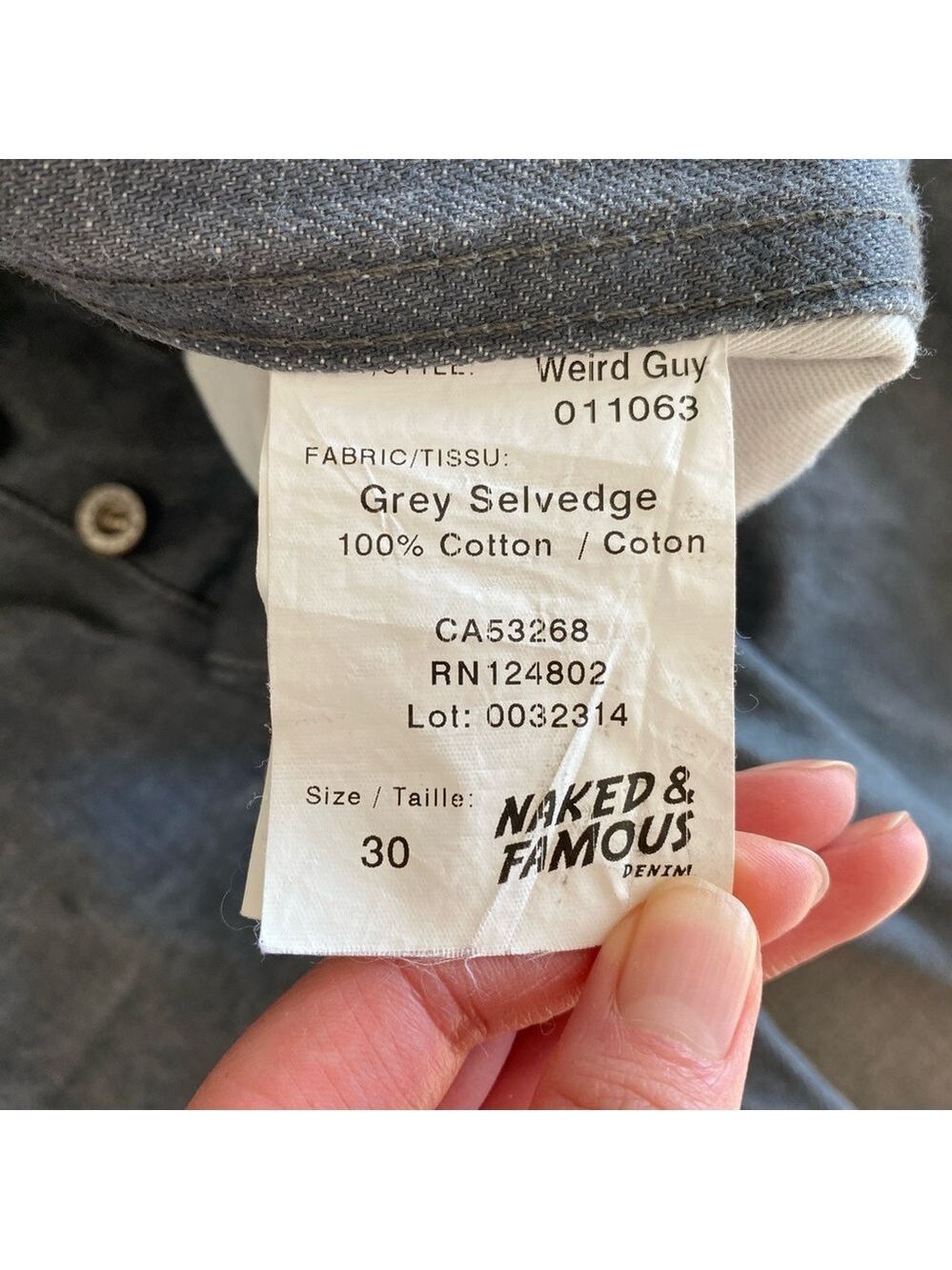 Naked & Famous Weird Guy Grey Selvedge Raw Denim Jeans Mens Sz 30 - Picture 10 of 14